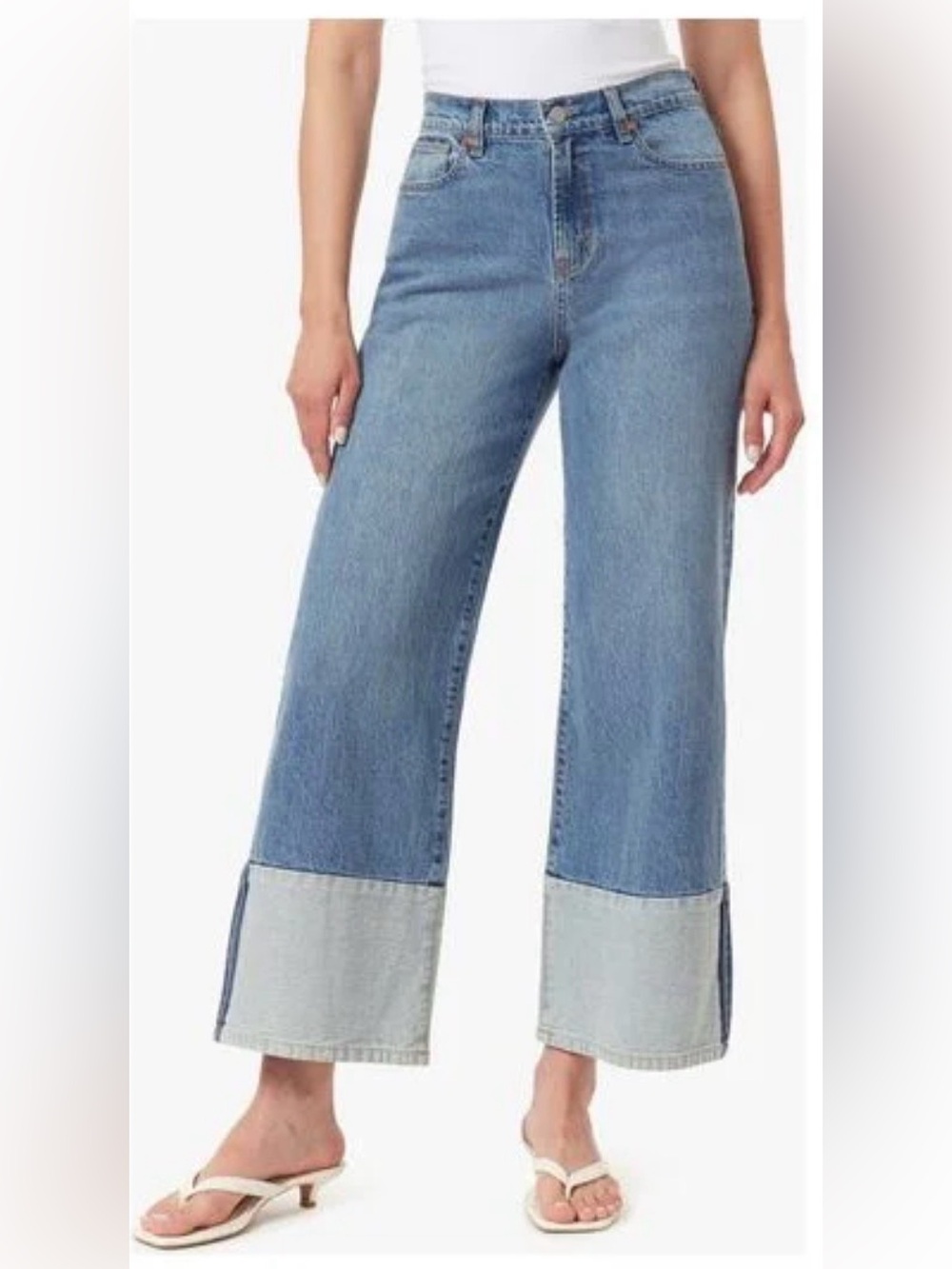 Habitual High-Waisted Wide Leg Jeans with Contrast Colorblock Cuff – Size 25